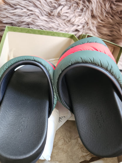 Gucci Web padded slide sandals 38