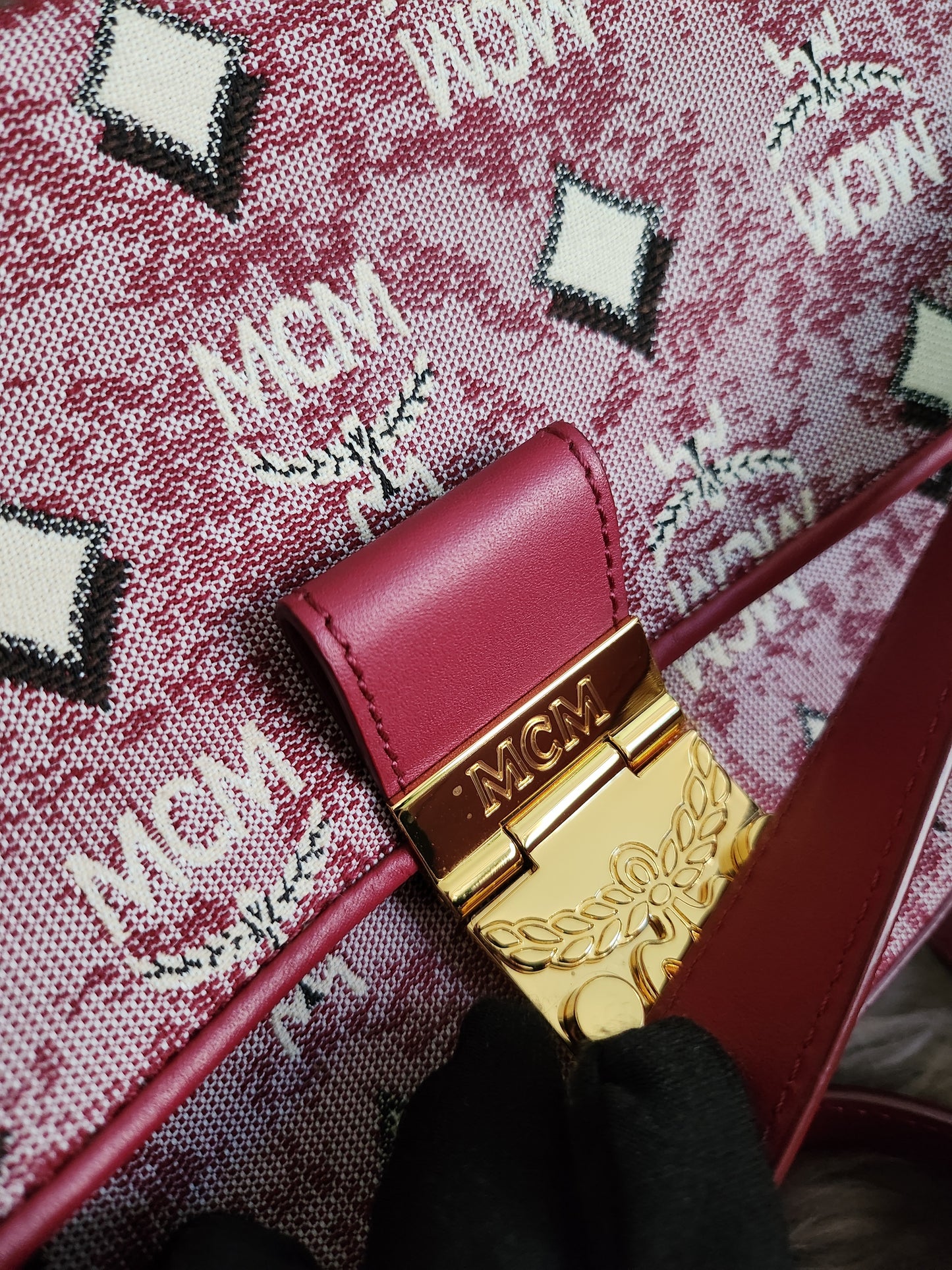 MCM Logo Engraved Visetos Jacquard Crossbody Bag