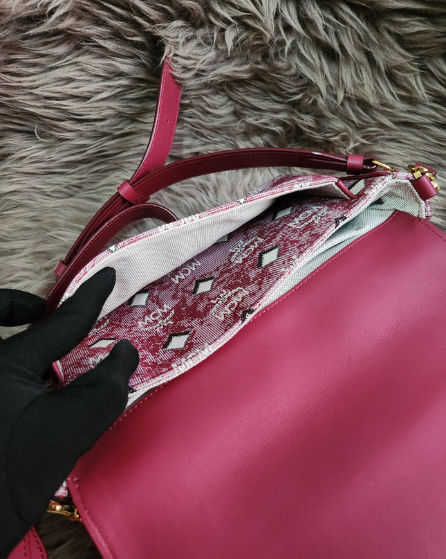 MCM Logo Engraved Visetos Jacquard Crossbody Bag