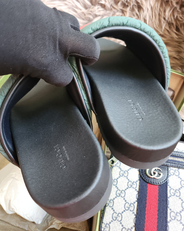 Gucci Web padded slide sandals 38