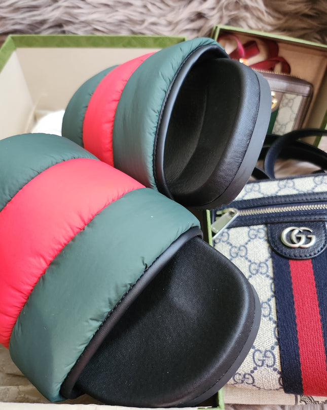 Gucci Web padded slide sandals 38