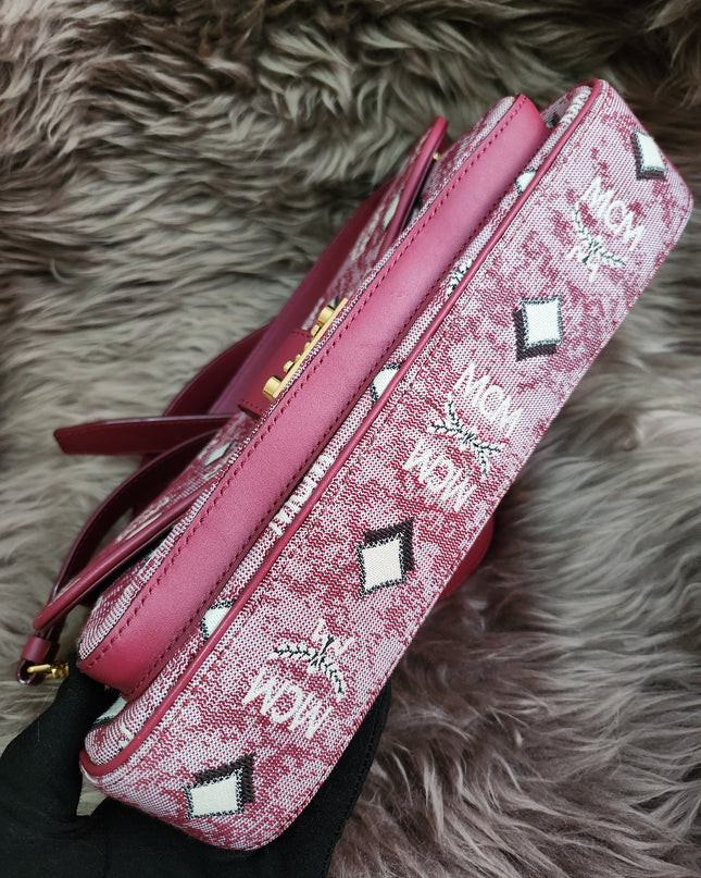 MCM Logo Engraved Visetos Jacquard Crossbody Bag