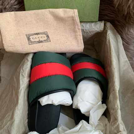 Gucci Web padded slide sandals 38