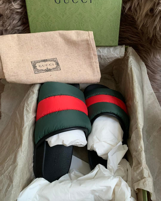 Gucci Web padded slide sandals 38