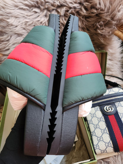 Gucci Web padded slide sandals 38