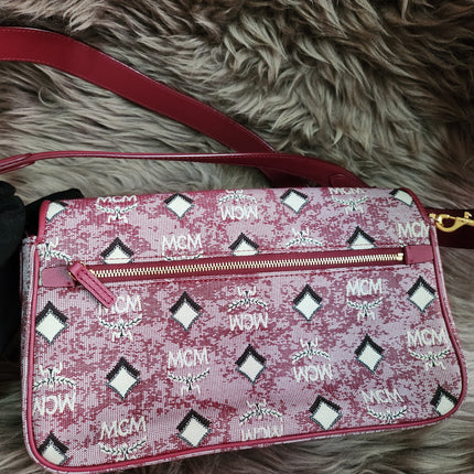 MCM Logo Engraved Visetos Jacquard Crossbody Bag