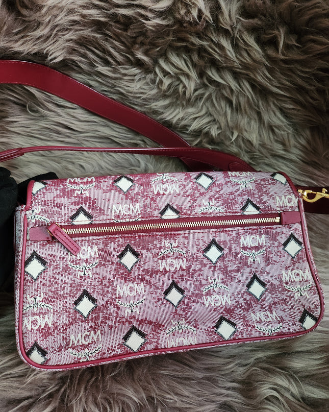 MCM Logo Engraved Visetos Jacquard Crossbody Bag