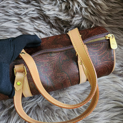 Etro Multicolor Paisley Print Coated Canvas and Leather Barrel Bag