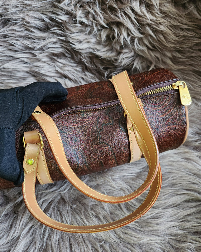 Etro Multicolor Paisley Print Coated Canvas and Leather Barrel Bag