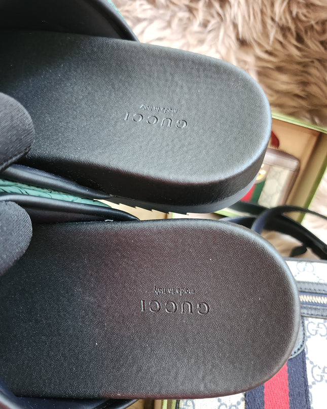 Gucci Web padded slide sandals 38