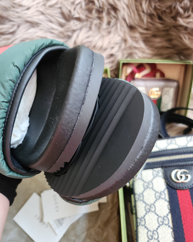 Gucci Web padded slide sandals 38