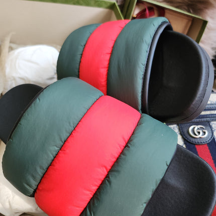 Gucci Web padded slide sandals 38