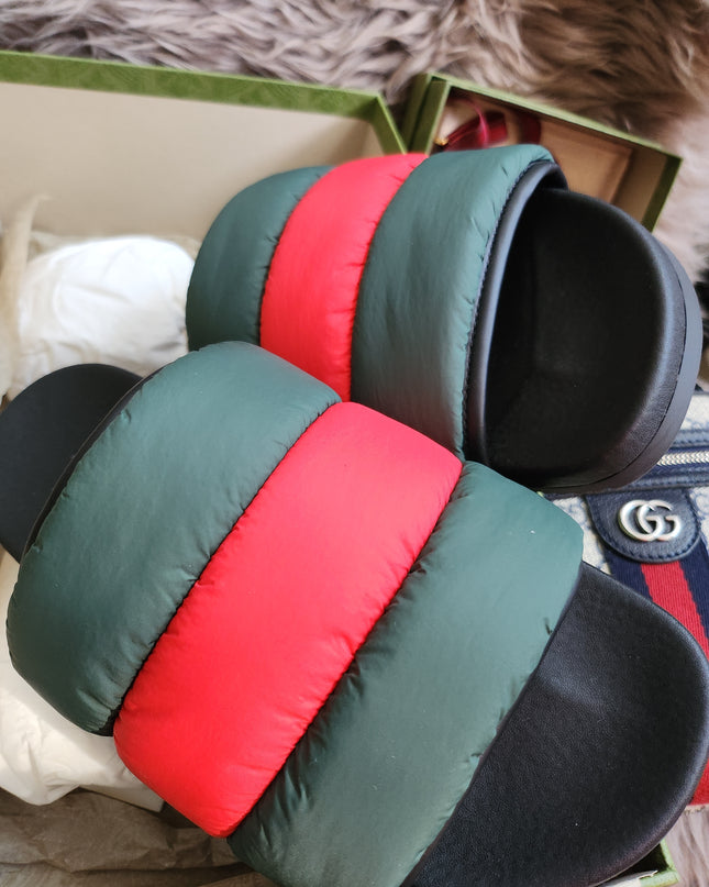 Gucci Web padded slide sandals 38