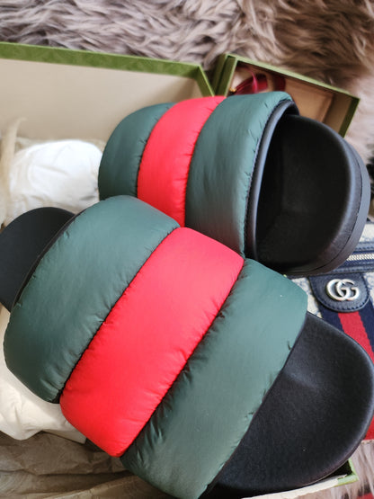 Gucci Web padded slide sandals 38