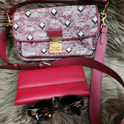 MCM Logo Engraved Visetos Jacquard Crossbody Bag