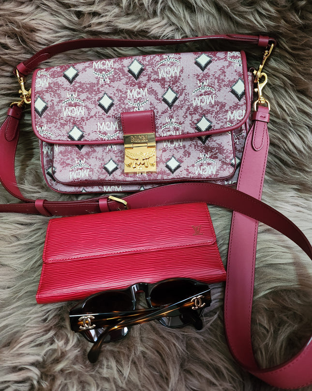 MCM Logo Engraved Visetos Jacquard Crossbody Bag