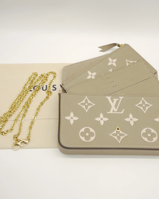 Preloved Authentic Louis Vuitton Pochette Felicie Monogram Empreinte Bicolor Tourterelle Creme